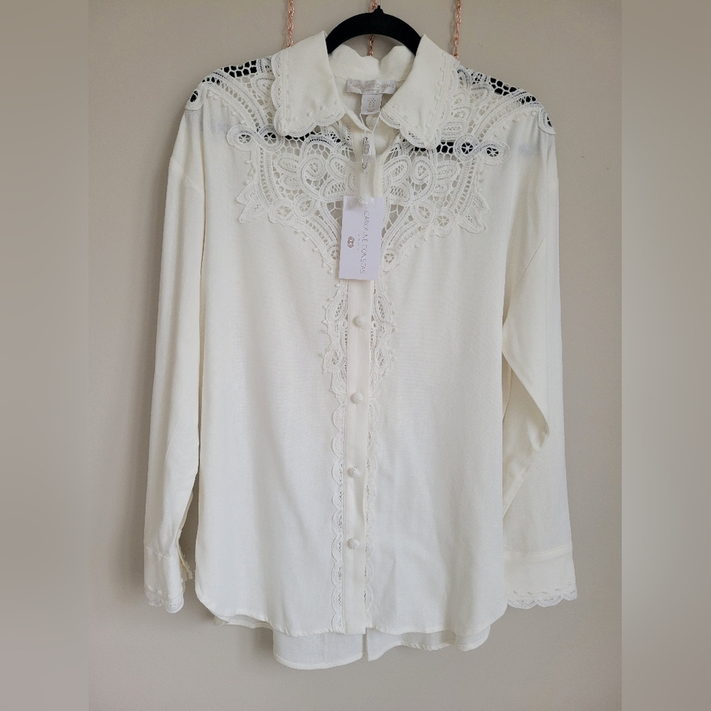Caroline Constas Crochet  Lace Details  Button Down Size Medium